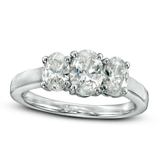 Goldia Rings 15 CT TW Oval Natural Diamond Three Stone Engagement Ring in Solid 14K White Gold Goldia Rings 15 CT TW Oval Natural Diamond Three Stone Engagement Ring in Solid 14K White Gold
