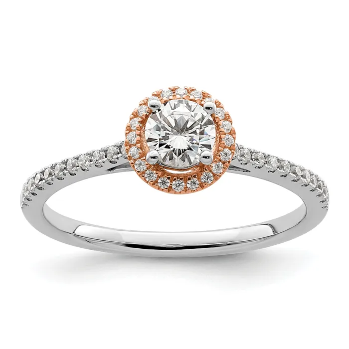 Goldia Rings 10k TwoTone Rose and White Gold 12 Ct Lab Grown Diamond VSSI G Round Halo Engagement Ring Goldia Rings 10k TwoTone Rose and White Gold 12 Ct Lab Grown Diamond VSSI G Round Halo Engagement Ring