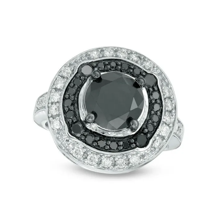 Goldia Rings 25 CT TW Enhanced Black and White Natural Diamond Double Frame Engagement Ring in Solid 10K White Gold Size 7 Goldia Rings 25 CT TW Enhanced Black and White Natural Diamond Double Frame Engagement Ring in Solid 10K White Gold Size 7