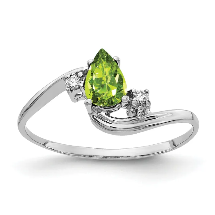 Goldia Rings Solid 14k White Gold 6x4mm Pear Simulated Peridot ChecKer AA CZ Ring Goldia Rings Solid 14k White Gold 6x4mm Pear Simulated Peridot ChecKer AA CZ Ring