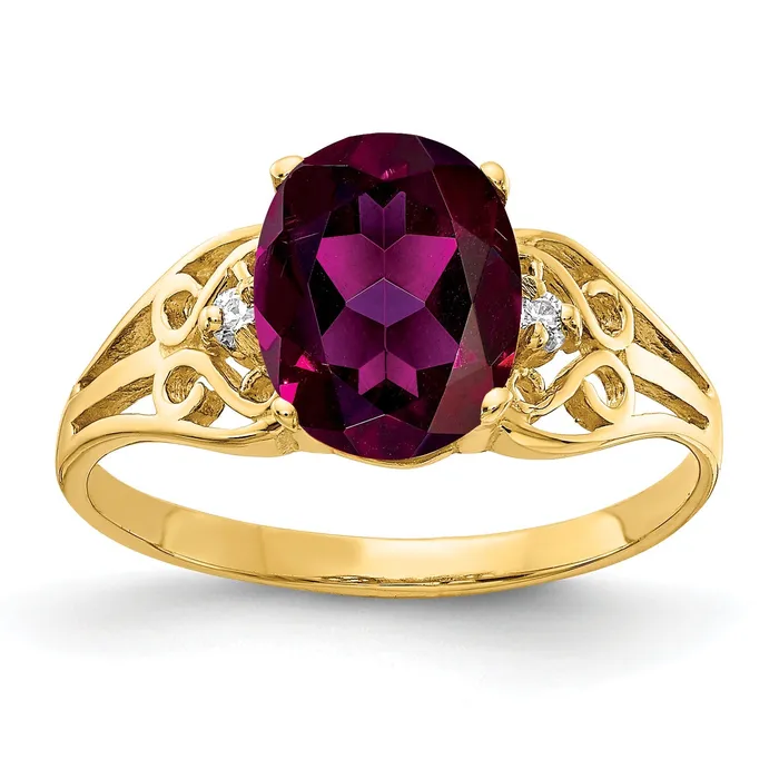 Goldia Rings Solid 14k Yellow Gold 9x7mm Oval Rhodolite Simulated Garnet VS CZ Ring Goldia Rings Solid 14k Yellow Gold 9x7mm Oval Rhodolite Simulated Garnet VS CZ Ring
