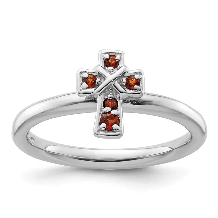 Goldia Rings Sterling Silver Stackable Expressions Rhodium Garnet Cross Ring Goldia Rings Sterling Silver Stackable Expressions Rhodium Garnet Cross Ring