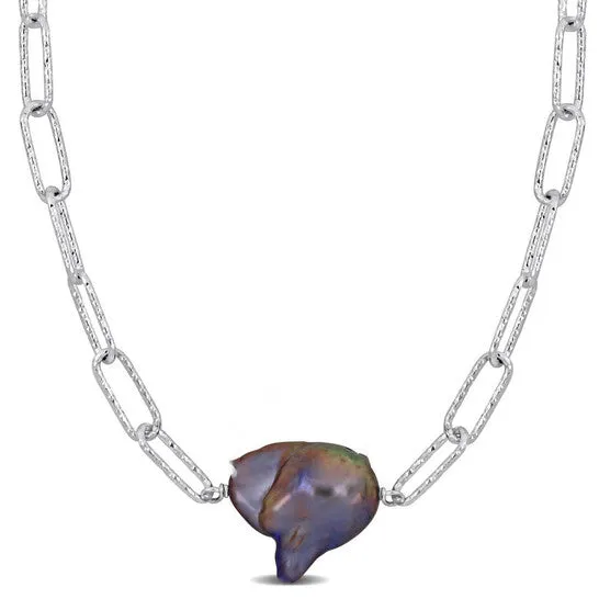 JMS always Necklaces Original AMOUR 1314mm Grey Cultured Freshwater Baroque Pearl Paperclip Necklace In Sterling Silver JMS always Necklaces Original AMOUR 1314mm Grey Cultured Freshwater Baroque Pearl Paperclip Necklace In Sterling Silver