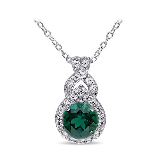 JMS always Necklaces Original AMOUR Created White Sapphire and Created Emerald Teardrop Halo Pendant with Chain In Sterling Silver JMS always Necklaces Original AMOUR Created White Sapphire and Created Emerald Teardrop Halo Pendant with Chain In Sterling Silver