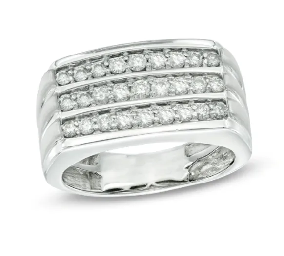 Mens 1 CT Diamond Three Row Anniversary Ring in 14K White Gold Goldiacom Rings Mens 1 CT Diamond Three Row Anniversary Ring in 14K White Gold Goldiacom Rings