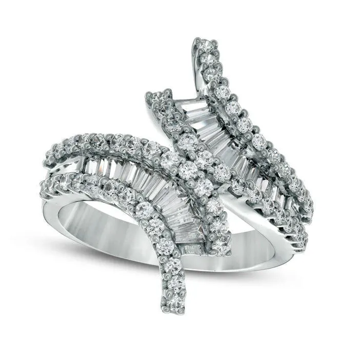 Rings 133 CT TW Baguette and Round Natural Diamond Bypass Ring in Solid 14K White Gold Goldia Rings 133 CT TW Baguette and Round Natural Diamond Bypass Ring in Solid 14K White Gold Goldia