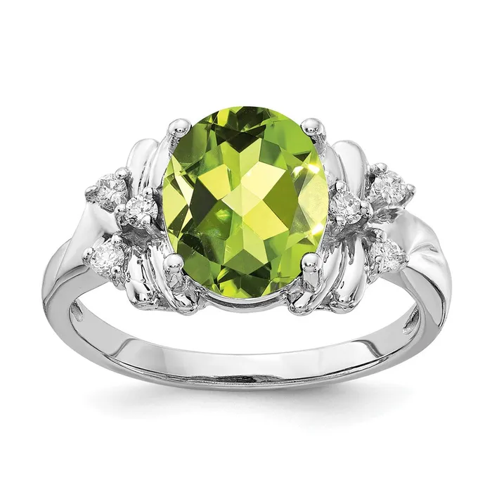 Rings 14k White Gold 10x8mm Oval Peridot Checker VS Real Diamond ring goldiaca Rings 14k White Gold 10x8mm Oval Peridot Checker VS Real Diamond ring goldiaca