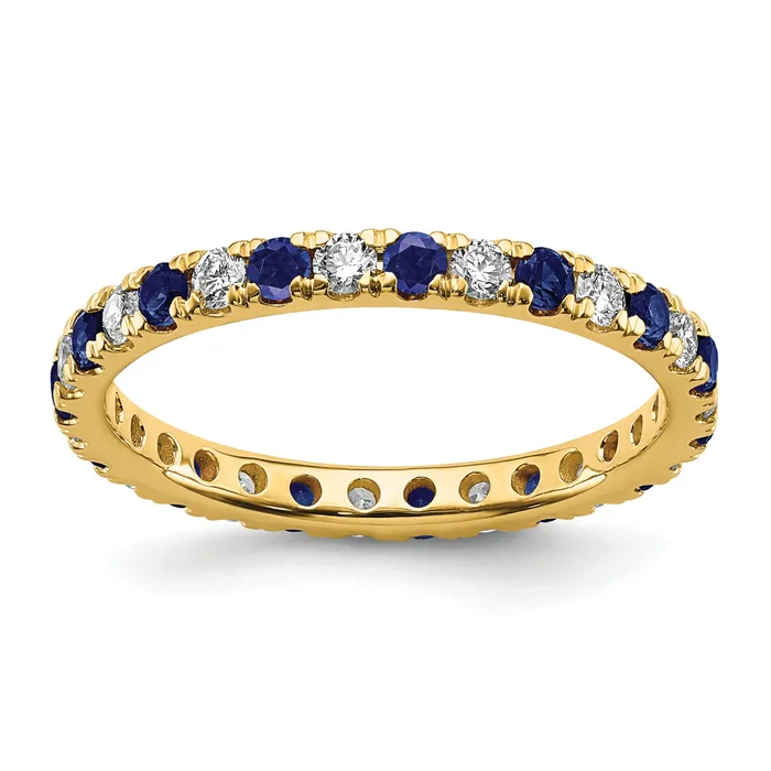 Rings 14k Yellow Gold 12 Ct Lab Grown Diamond VSSI G and Lab Created Blue Sapphire Eternity Band Ring Goldia Rings 14k Yellow Gold 12 Ct Lab Grown Diamond VSSI G and Lab Created Blue Sapphire Eternity Band Ring Goldia