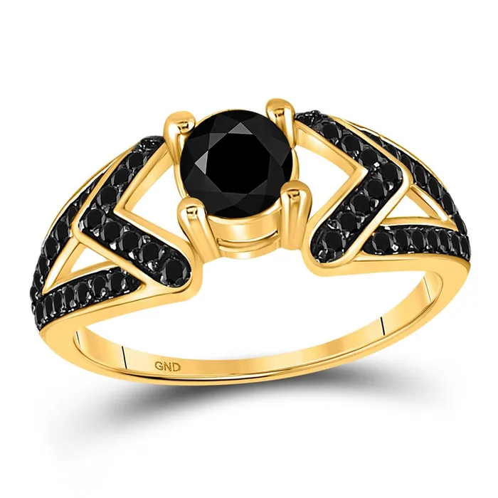 Rings gndatlanta 10k Yellow Gold Round Black Diamond Solitaire Bridal Ring 1 Cttw Rings gndatlanta 10k Yellow Gold Round Black Diamond Solitaire Bridal Ring 1 Cttw