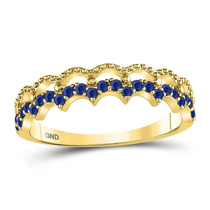 Rings gndatlanta 10k Yellow Gold Round Blue Sapphire Scalloped Stackable Band Ring 14 Cttw Rings gndatlanta 10k Yellow Gold Round Blue Sapphire Scalloped Stackable Band Ring 14 Cttw