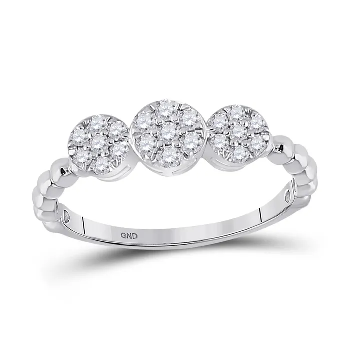 Rings gndatlanta 14k White Gold Round Diamond Beaded Triple Cluster Ring 13 Cttw Rings gndatlanta 14k White Gold Round Diamond Beaded Triple Cluster Ring 13 Cttw