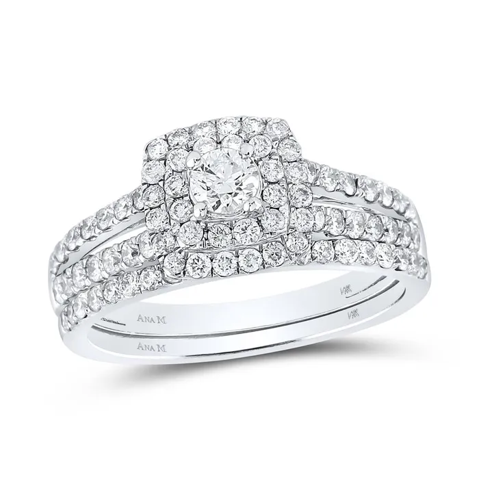 Rings gndatlanta 14k White Gold Round Diamond Halo Bridal Wedding Ring Set 1 Cttw Certified Rings gndatlanta 14k White Gold Round Diamond Halo Bridal Wedding Ring Set 1 Cttw Certified