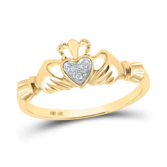 Rings gndatlanta 14k Yellow Gold Round Diamond Claddagh Heart Ring 02 Cttw Rings gndatlanta 14k Yellow Gold Round Diamond Claddagh Heart Ring 02 Cttw