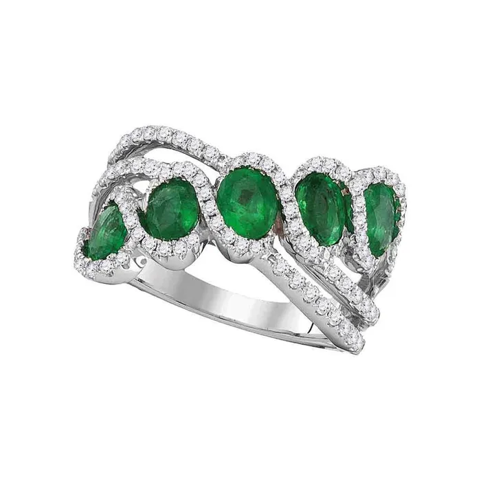 Rings gndatlanta 18k White Gold Oval Emerald Diamond Band Ring 2 Cttw Rings gndatlanta 18k White Gold Oval Emerald Diamond Band Ring 2 Cttw