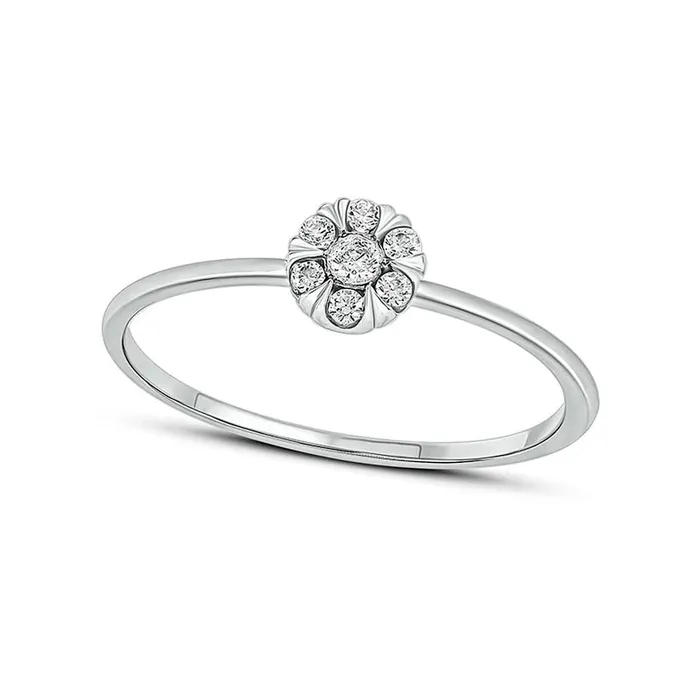 Rings Goldia 010 CT TW Composite Natural Diamond Flower Promise Ring in Solid 10K White Gold Rings Goldia 010 CT TW Composite Natural Diamond Flower Promise Ring in Solid 10K White Gold