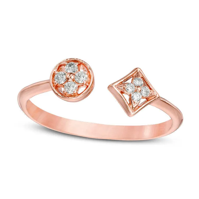 Rings Goldia 010 CT TW Natural Diamond Tilted Square and Circle Open Adjustable Ring in Solid 10K Rose Gold Rings Goldia 010 CT TW Natural Diamond Tilted Square and Circle Open Adjustable Ring in Solid 10K Rose Gold