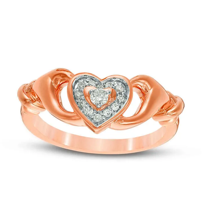 Rings Goldia 013 CT TW Natural Diamond Heart Frame CladdaghStyle Promise Ring in Solid 10K Rose Gold Rings Goldia 013 CT TW Natural Diamond Heart Frame CladdaghStyle Promise Ring in Solid 10K Rose Gold