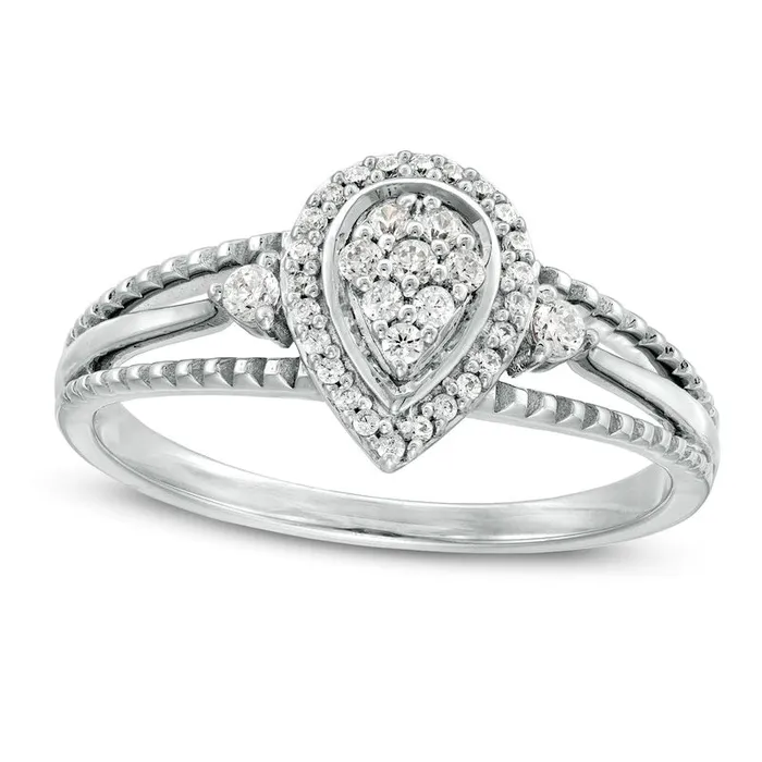 Rings Goldia 020 CT TW Composite Natural Diamond PearShaped Frame Antique VintageStyle Split Shank Promise Ring in Solid 10K White Gold Rings Goldia 020 CT TW Composite Natural Diamond PearShaped Frame Antique VintageStyle Split Shank Promise Ring in Solid 10K White Gold