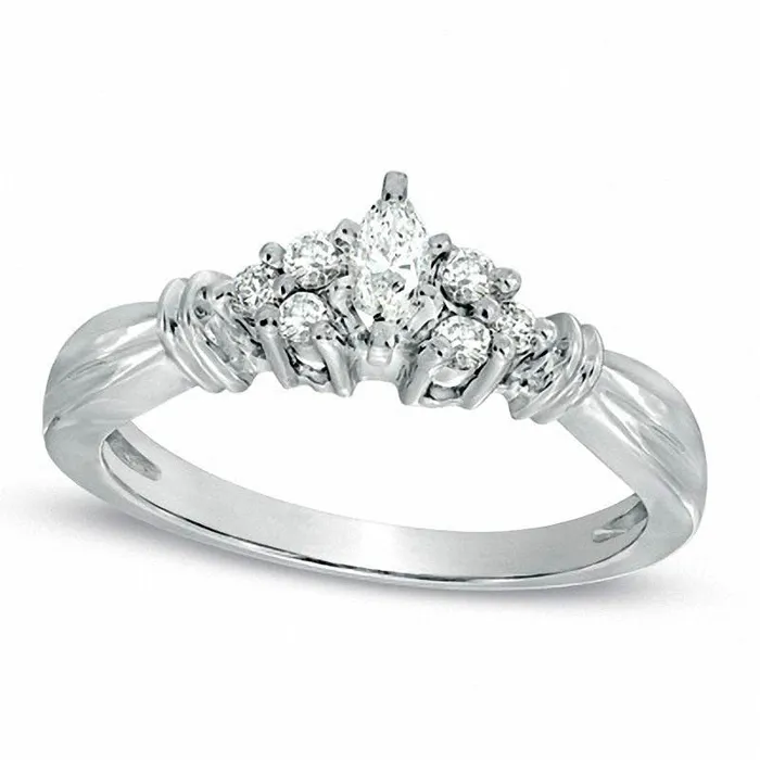 Rings Goldia 025 CT TW Marquise Natural Diamond Collar Promise Ring in Solid 14K White Gold Rings Goldia 025 CT TW Marquise Natural Diamond Collar Promise Ring in Solid 14K White Gold