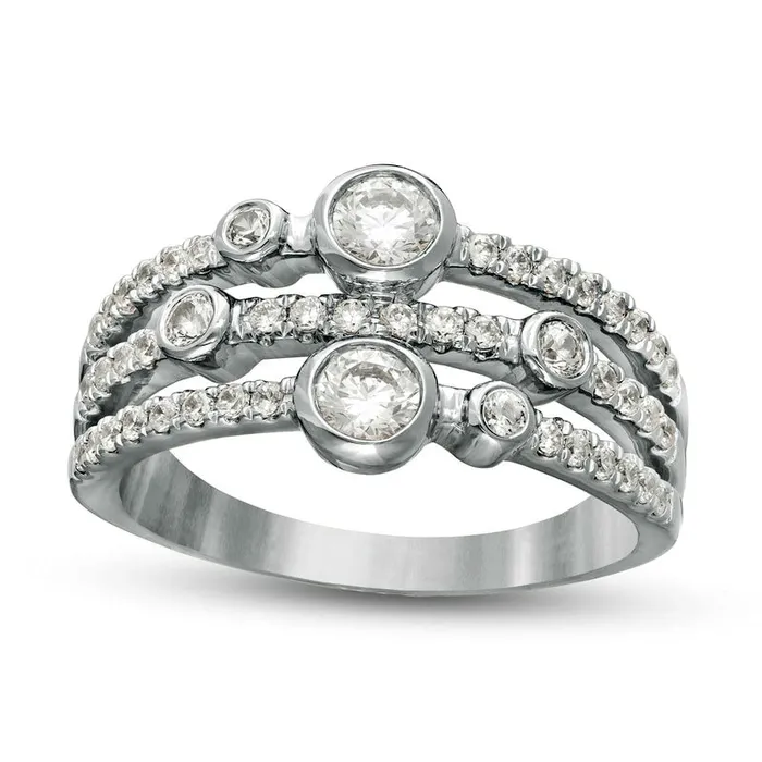 Rings Goldia 075 CT TW Natural Diamond BezelSet Triple Row Ring in Solid 10K White Gold Rings Goldia 075 CT TW Natural Diamond BezelSet Triple Row Ring in Solid 10K White Gold