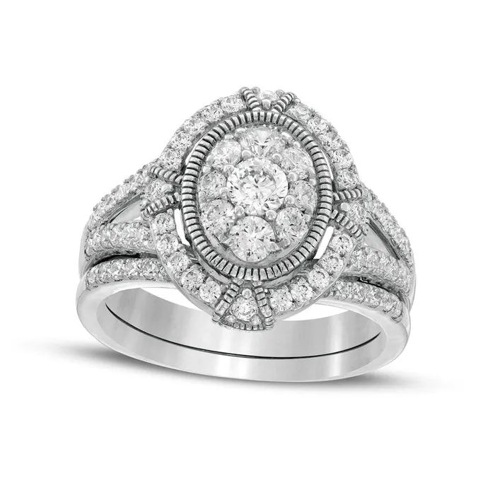 Rings Goldia 10 CT TW Composite Oval Natural Diamond Split Shank Antique VintageStyle Bridal Engagement Ring Set in Solid 10K White Gold Rings Goldia 10 CT TW Composite Oval Natural Diamond Split Shank Antique VintageStyle Bridal Engagement Ring Set in Solid 10K White Gold