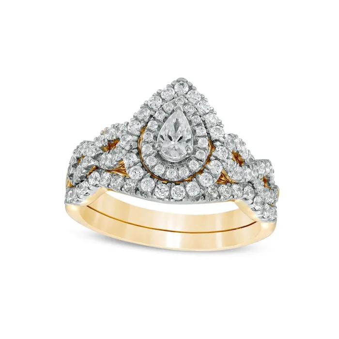 Rings Goldia 10 CT TW PearShaped Natural Diamond Double Frame Twist Shank Bridal Engagement Ring Set in Solid 14K Gold Rings Goldia 10 CT TW PearShaped Natural Diamond Double Frame Twist Shank Bridal Engagement Ring Set in Solid 14K Gold