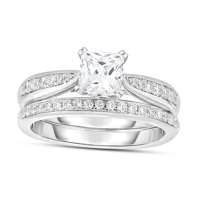 Rings Goldia 133 CT TW PrincessCut Natural Diamond Bridal Engagement Ring Set in Solid 14K White Gold Rings Goldia 133 CT TW PrincessCut Natural Diamond Bridal Engagement Ring Set in Solid 14K White Gold