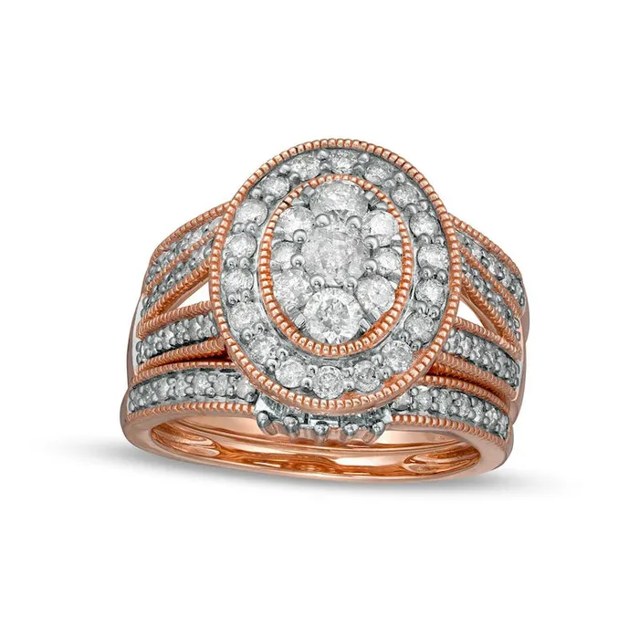 Rings Goldia 15 CT TW Composite Oval Natural Diamond Frame Antique VintageStyle Split Shank Three Piece Bridal Engagement Ring Set in Solid 10K Rose Gold Rings Goldia 15 CT TW Composite Oval Natural Diamond Frame Antique VintageStyle Split Shank Three Piece Bridal Engagement Ring Set in Solid 10K Rose Gold