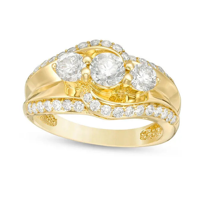 Rings Goldia 15 CT TW Natural Diamond Three Stone Bypass Engagement Ring in Solid 10K Yellow Gold Rings Goldia 15 CT TW Natural Diamond Three Stone Bypass Engagement Ring in Solid 10K Yellow Gold