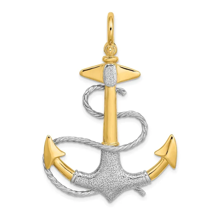 Rings Goldia 14k Twotone GoldwRhodium 3D Anchor wWhite Rope Shackle Bail Charm Rings Goldia 14k Twotone GoldwRhodium 3D Anchor wWhite Rope Shackle Bail Charm