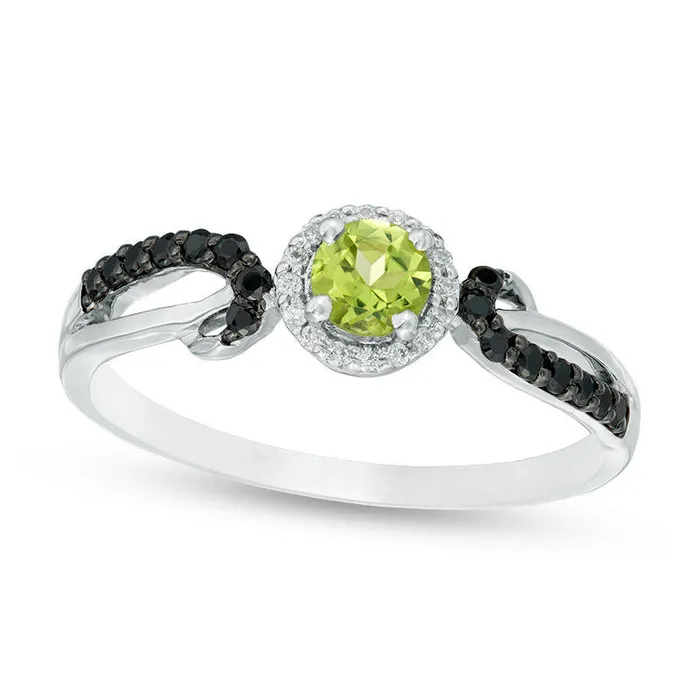 Rings Goldia 40mm Peridot and 017 CT TW Enhanced Black and White Natural Diamond Frame Crossover Loop Promise Ring in Solid 10K White Gold Rings Goldia 40mm Peridot and 017 CT TW Enhanced Black and White Natural Diamond Frame Crossover Loop Promise Ring in Solid 10K White Gold