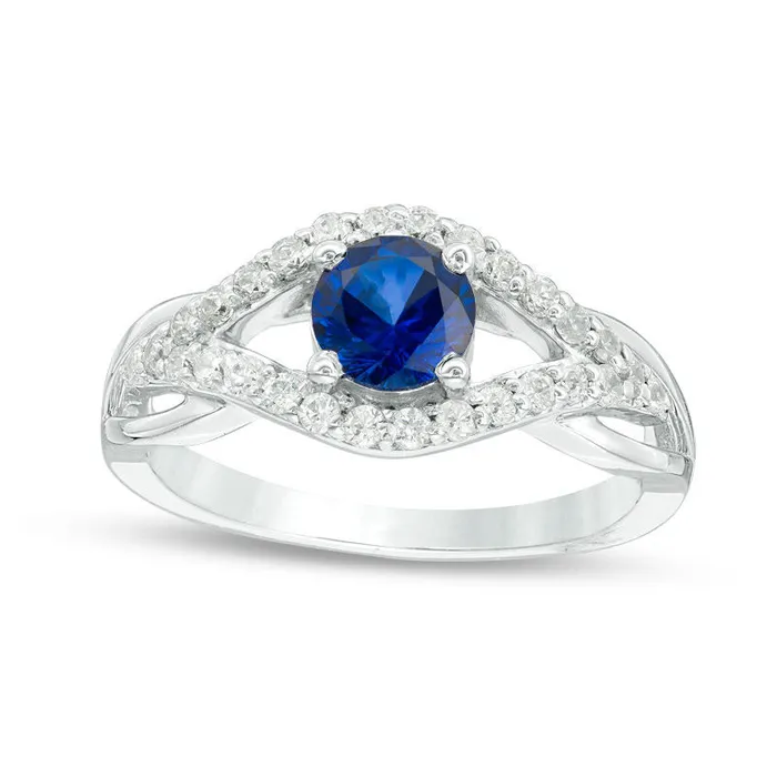 Rings Goldia 55mm LabCreated Blue Sapphire and 033 CT TW Diamond Split Shank Engagement Ring in Solid 10K White Gold Rings Goldia 55mm LabCreated Blue Sapphire and 033 CT TW Diamond Split Shank Engagement Ring in Solid 10K White Gold