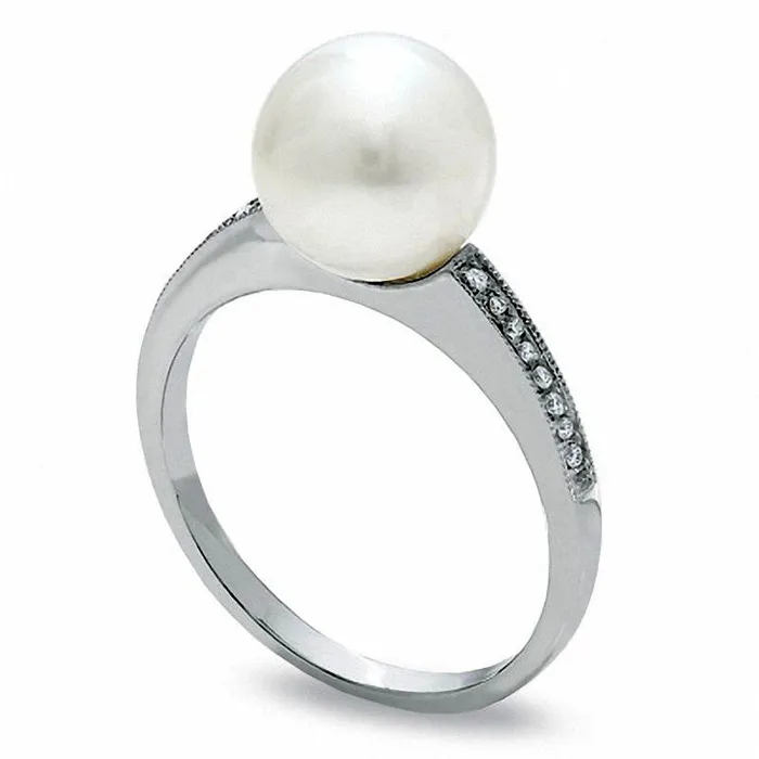 Rings Goldia 90mm Cultured Freshwater Pearl and Natural Diamond Accent Promise Promise Ring in Solid 10K White Gold Rings Goldia 90mm Cultured Freshwater Pearl and Natural Diamond Accent Promise Promise Ring in Solid 10K White Gold