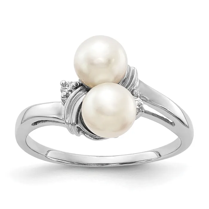 Rings Goldiacom 14k White Gold 55mm FW Cultured Pearl A Real Diamond ring Rings Goldiacom 14k White Gold 55mm FW Cultured Pearl A Real Diamond ring
