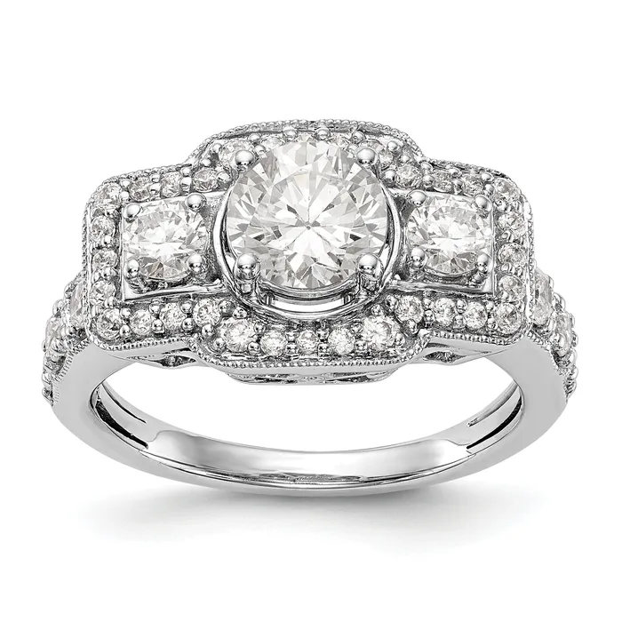 Rings Goldiacom 14K White Gold Simulated Diamond Fancy Halo Engagement Ring Rings Goldiacom 14K White Gold Simulated Diamond Fancy Halo Engagement Ring