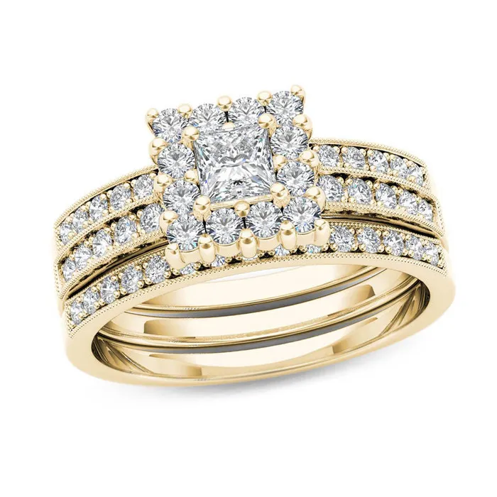 Rings Goldiacom 78 CT TW PrincessCut Diamond Frame Three Piece Bridal Engagement Ring Set in 14K Gold Rings Goldiacom 78 CT TW PrincessCut Diamond Frame Three Piece Bridal Engagement Ring Set in 14K Gold