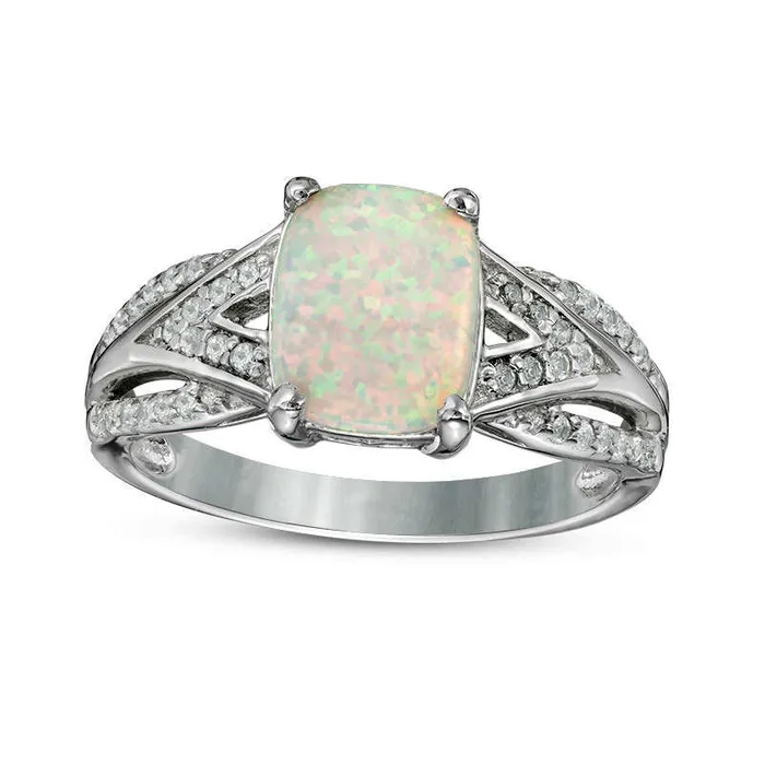 Rings Goldia CushionCut LabCreated Opal with White Topaz Layered Split Shank Ring in Sterling Silver Rings Goldia CushionCut LabCreated Opal with White Topaz Layered Split Shank Ring in Sterling Silver