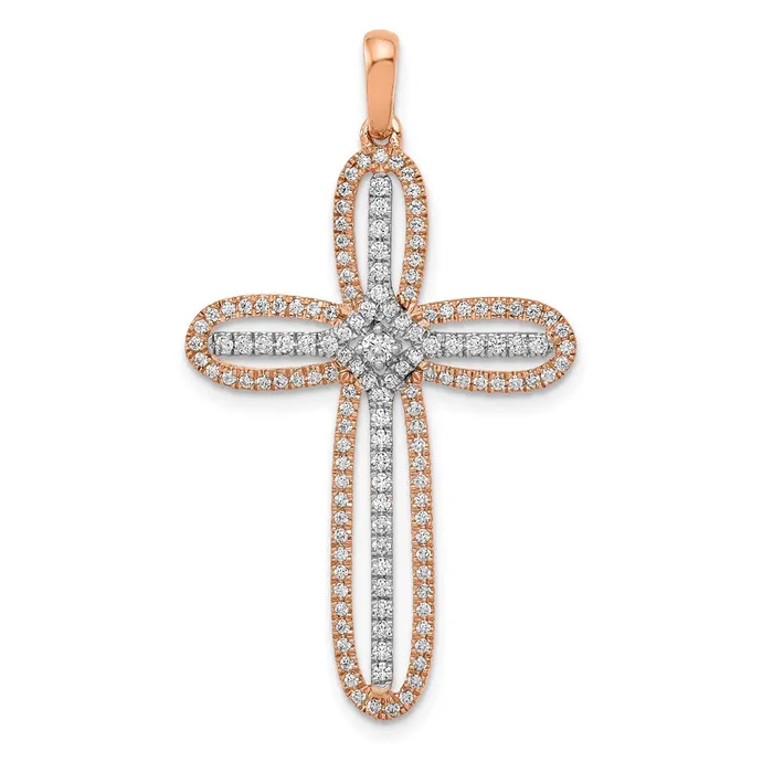 Rings Goldia Solid 14k Twotone White and Rose Gold Simulated CZ Cross Pendant Rings Goldia Solid 14k Twotone White and Rose Gold Simulated CZ Cross Pendant