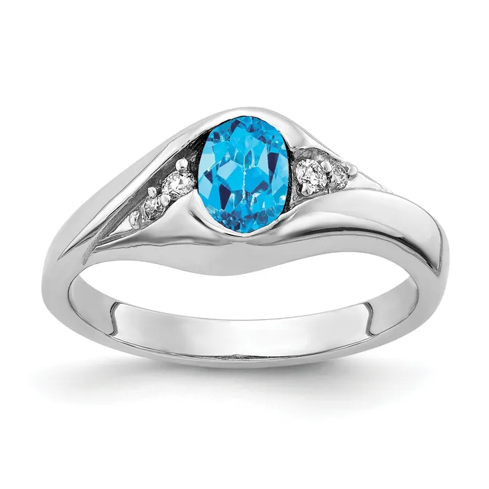 Rings Goldia Solid 14k White Gold 6x4mm Oval Simulated Blue Topaz AA CZ Ring Rings Goldia Solid 14k White Gold 6x4mm Oval Simulated Blue Topaz AA CZ Ring