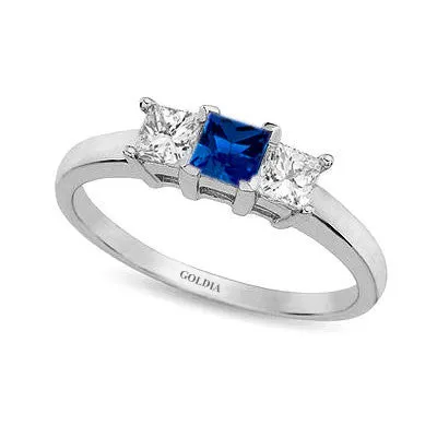 Rings Goldia ThreeStone Princess Cut Blue Sapphire and Diamond Ring White Gold Rings Goldia ThreeStone Princess Cut Blue Sapphire and Diamond Ring White Gold