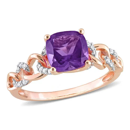 Rings JMS always Original Amour 10k Rose Gold 1 25 CT Cushion Africa Amethyst 110 CT TW Diamond Link Ring Rings JMS always Original Amour 10k Rose Gold 1 25 CT Cushion Africa Amethyst 110 CT TW Diamond Link Ring