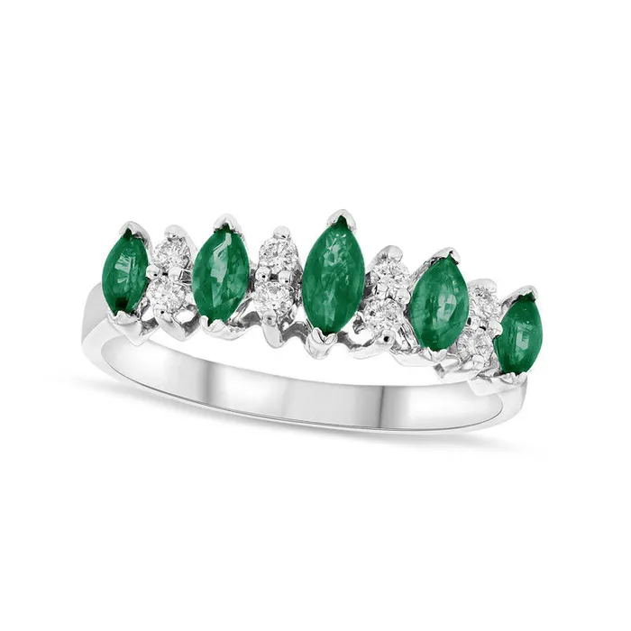 Rings Marquise Emerald and 013 CT TW Natural Diamond Nine Stone Illusion Ring in Solid 14K White Gold Goldia Rings Marquise Emerald and 013 CT TW Natural Diamond Nine Stone Illusion Ring in Solid 14K White Gold Goldia
