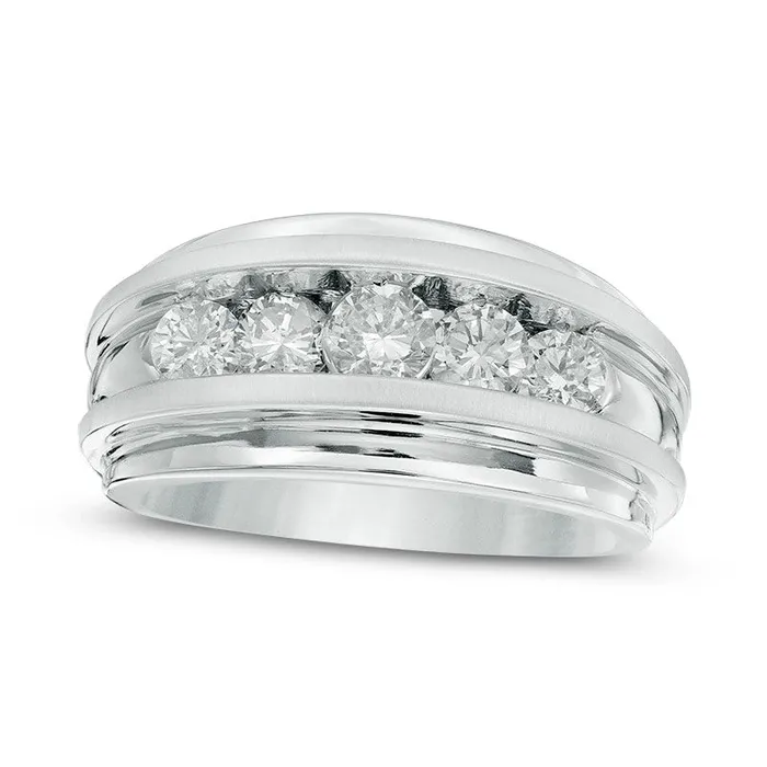 Rings Mens 15 CT TW Natural Diamond Five Stone Wedding Band in Solid 14K White Gold Goldia Rings Mens 15 CT TW Natural Diamond Five Stone Wedding Band in Solid 14K White Gold Goldia