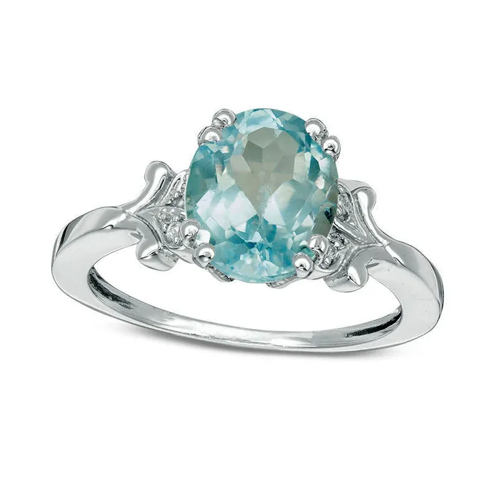 Rings Oval Blue Topaz and Natural Diamond Accent Antique VintageStyle Ring in Sterling Silver Goldia Rings Oval Blue Topaz and Natural Diamond Accent Antique VintageStyle Ring in Sterling Silver Goldia