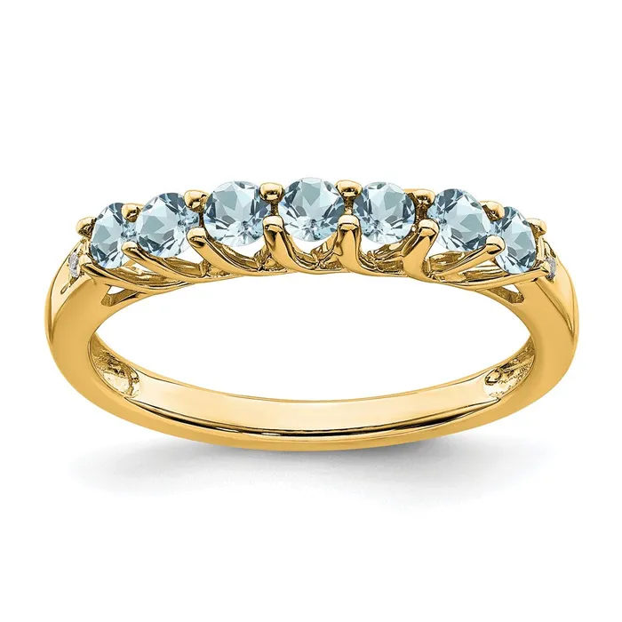 Solid 14k Yellow Gold Simulated Aquamarine and CZ 7stone Ring Goldia Rings Solid 14k Yellow Gold Simulated Aquamarine and CZ 7stone Ring Goldia Rings