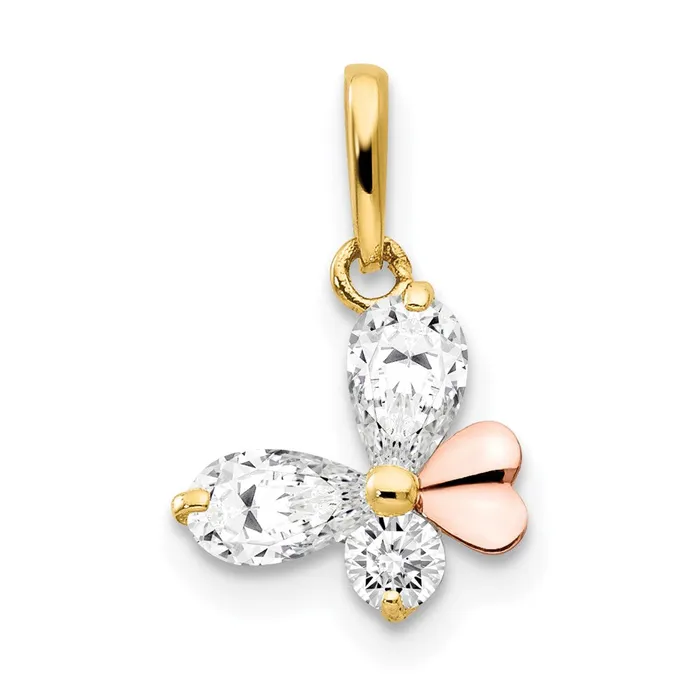 14k Twotone Yellow and Rose Gold CZ Childrens Butterfly Pendant TreasureFineJewelers Rings 14k Twotone Yellow and Rose Gold CZ Childrens Butterfly Pendant TreasureFineJewelers Rings