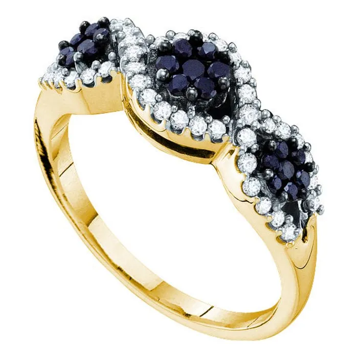 14kt yellow gold womens round black color enhanced diamond flower cluster band ring 12 cttw53624 North Arrow Shop Rings 14kt yellow gold womens round black color enhanced diamond flower cluster band ring 12 cttw53624 North Arrow Shop Rings