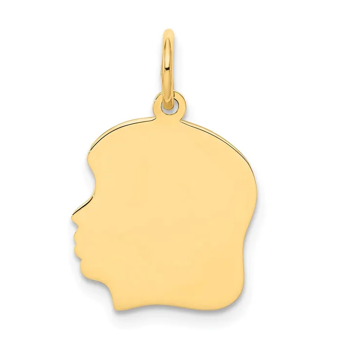 Charm Necklaces TreasureFineJewelers 14k Yellow Gold Plain Medium 009 Gauge Facing Left Engravable Girl Head Charm Charm Necklaces TreasureFineJewelers 14k Yellow Gold Plain Medium 009 Gauge Facing Left Engravable Girl Head Charm