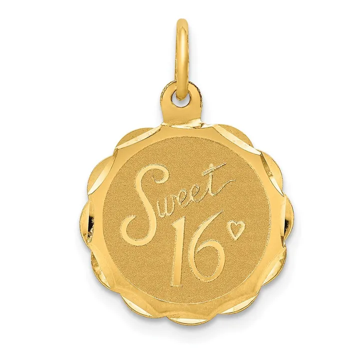 Charm Necklaces TreasureFineJewelers 14k Yellow Gold SWEET 16 Disc Charm Charm Necklaces TreasureFineJewelers 14k Yellow Gold SWEET 16 Disc Charm