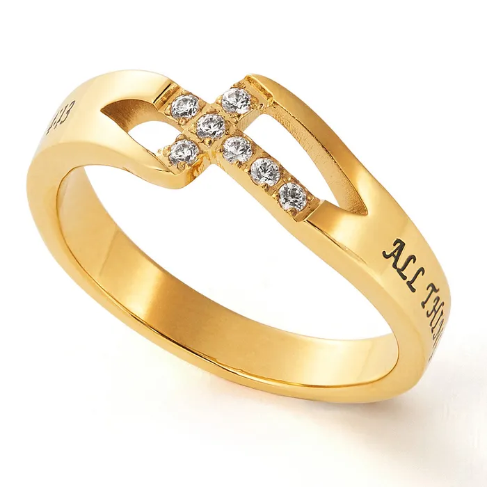 Gold Color PHILIPPIANS 413 Sideways Cross Ring Stainless Steel with CZ Stones North Arrow Shop Rings Gold Color PHILIPPIANS 413 Sideways Cross Ring Stainless Steel with CZ Stones North Arrow Shop Rings